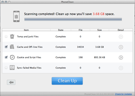 話題にのって iPhone4S / mini の不要ファイルをクリーニング「PhoneClean」